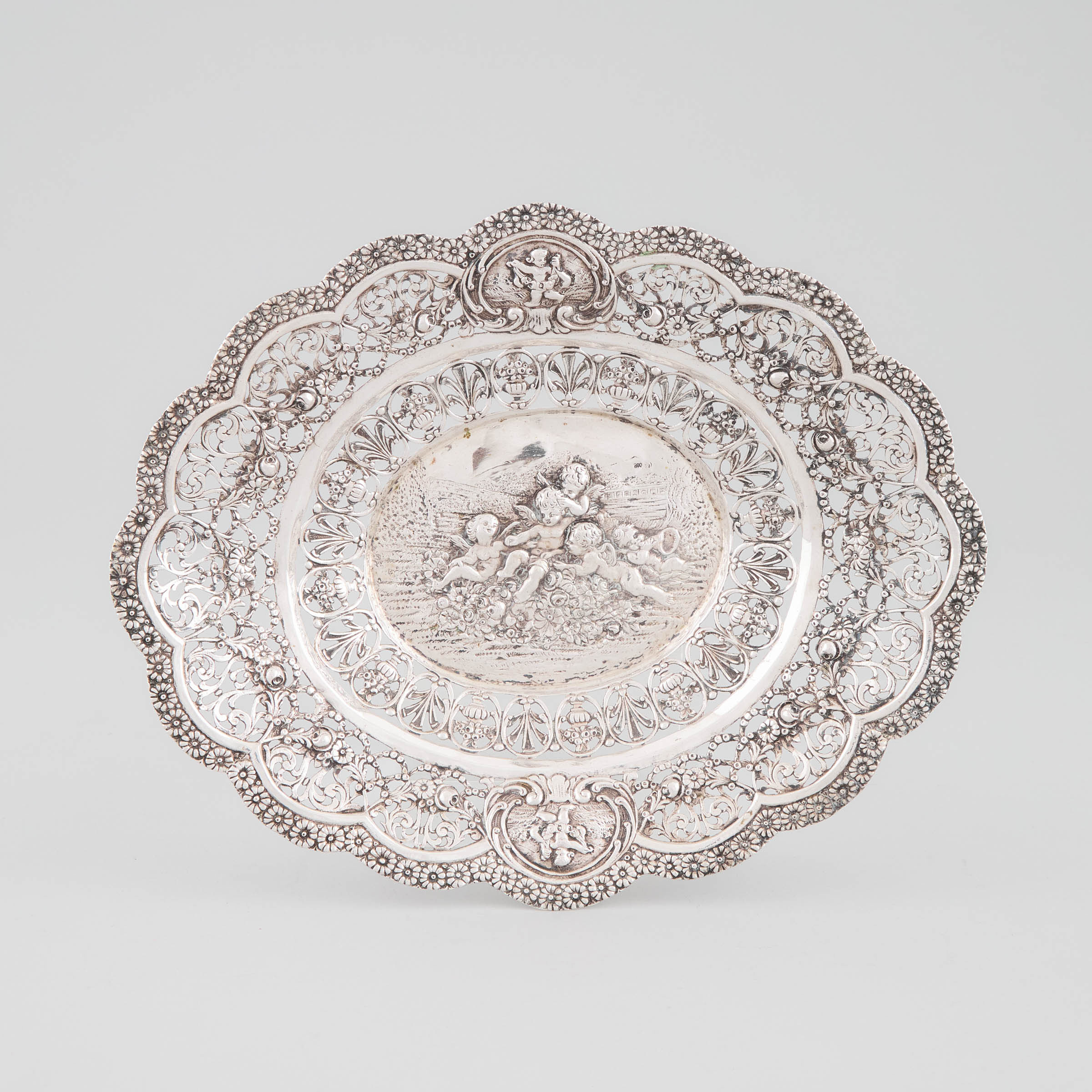 German Silver Pierced Oval Dish,