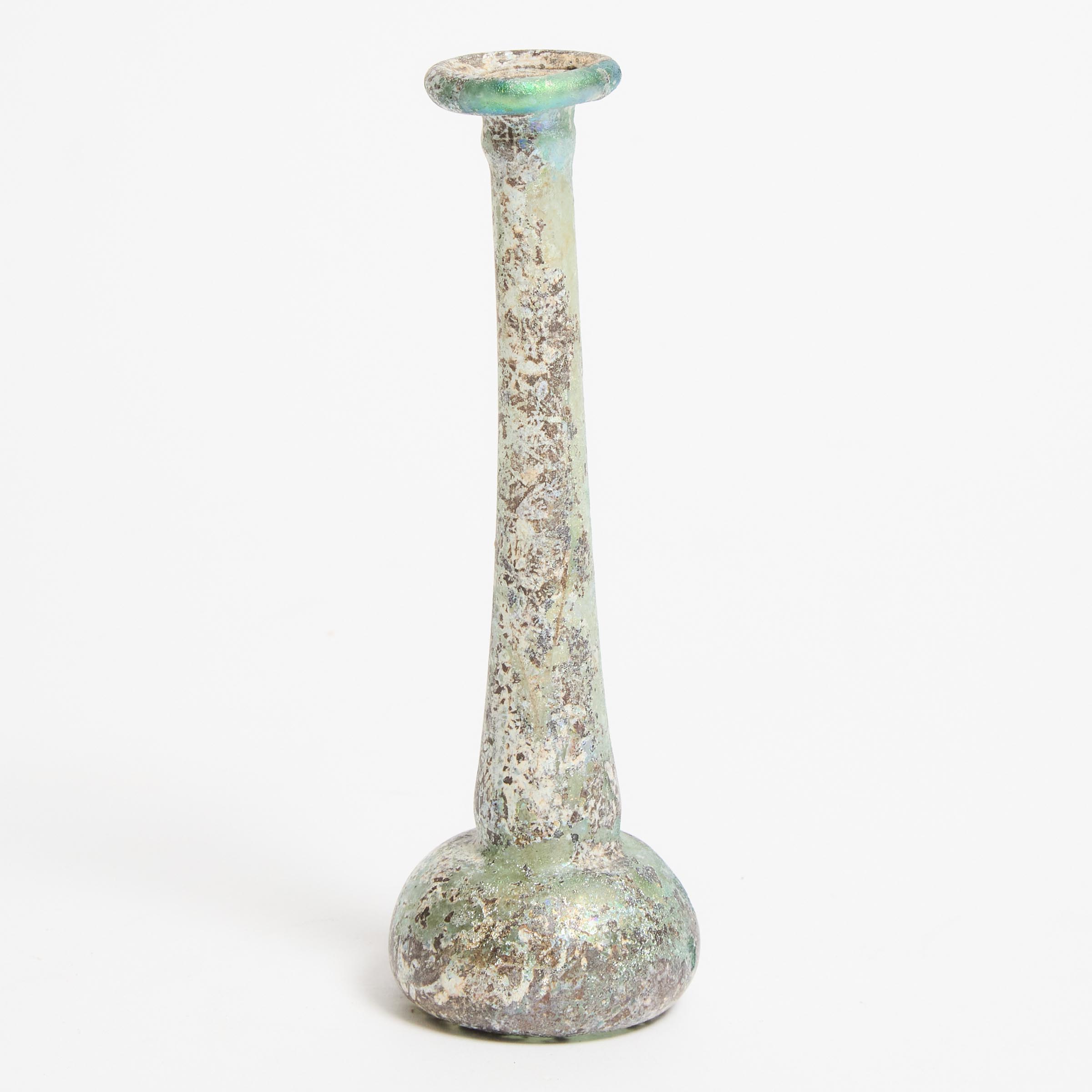 Roman Turquoise Glass Candlestick