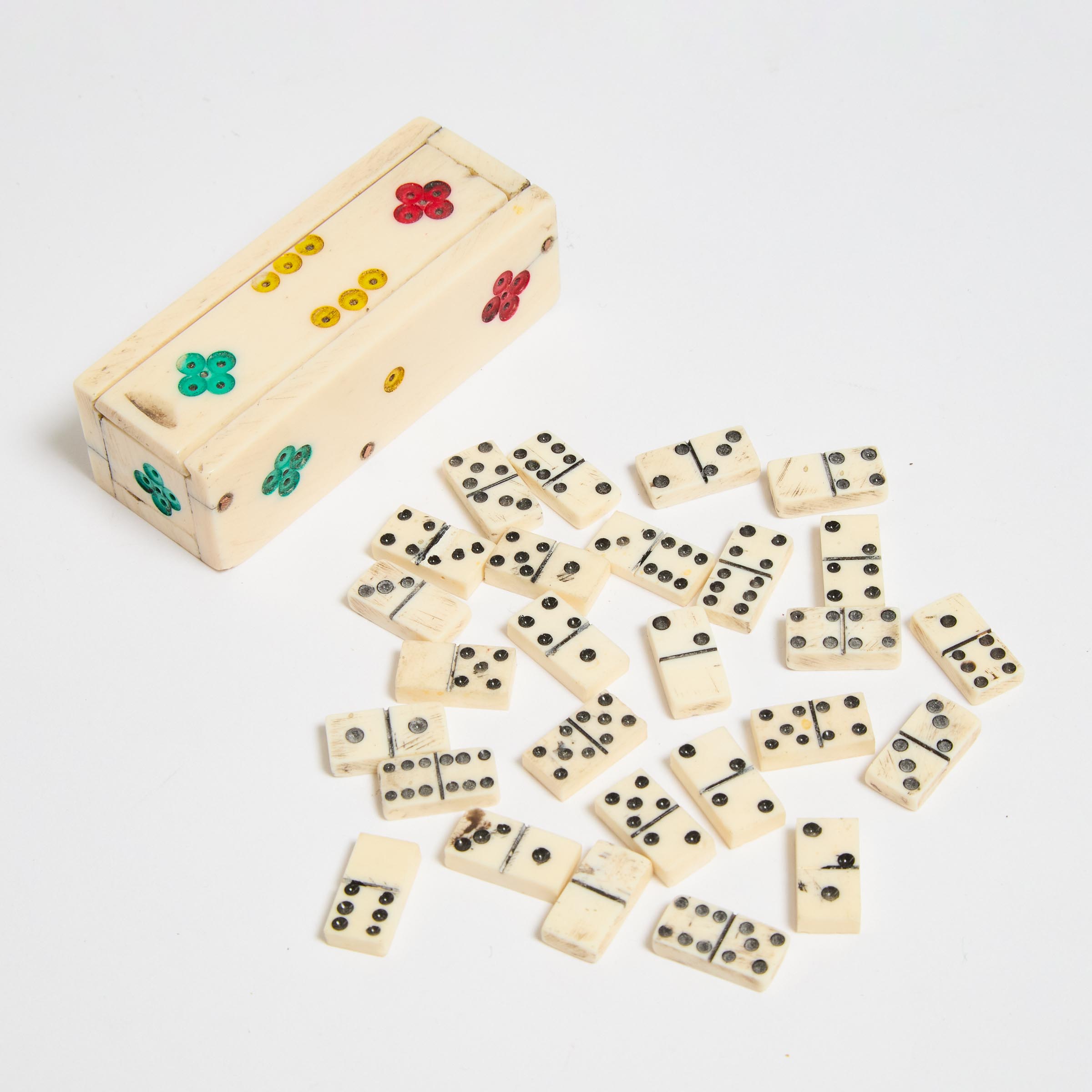 Cased Miniature Set of Bone Dominos,