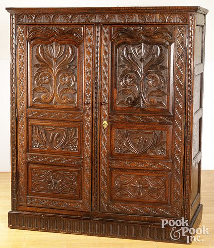 CARVED OAK CABINET, LATE 19TH C.Carved