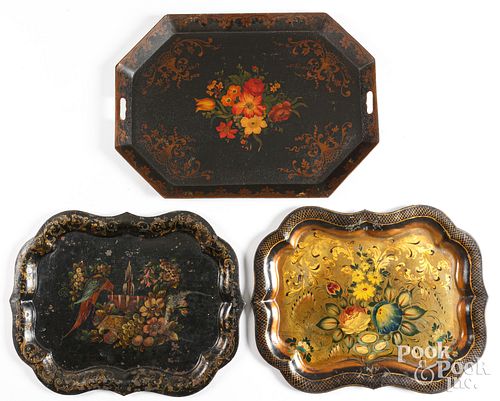 THREE VICTORIAN TOLE PAINTED TRAYSThree