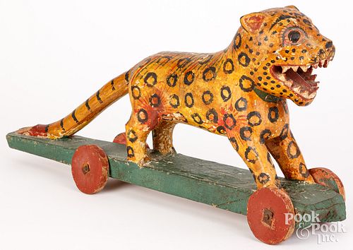 CARVED AND PAINTED TIGER PULL TOYCarved 3c9906