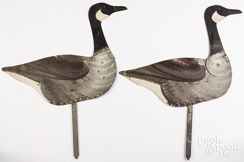 TWO PAINTED ZINC CANADA GOOSE FIELD