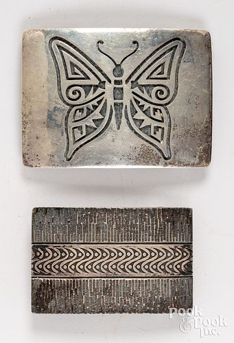 TWO NATIVE AMERICAN INDIAN SILVER BELT