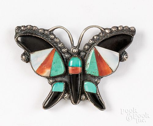 ZUNI, INDIAN INLAID BUTTERFLY BROOCHZuni,