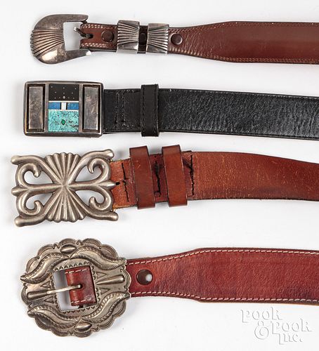 FOUR NATIVE AMERICAN INDIAN BELTS,