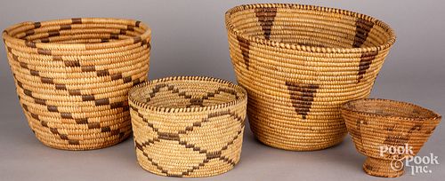 FOUR PIMA INDIAN COILED BASKETSFour