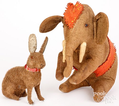 MOHAIR COVERED RABBIT, PLUSH ELEPHANTMohair