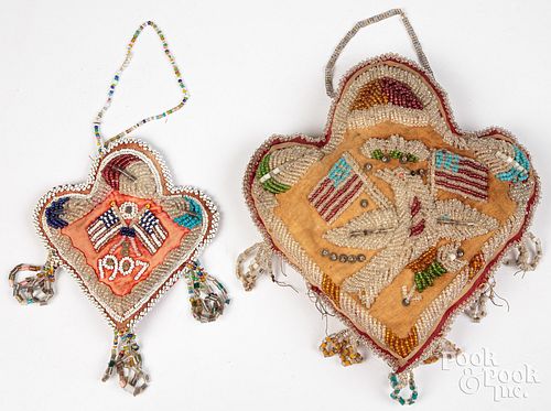 TWO IROQUOIS INDIAN BEADED PILLOWSTwo