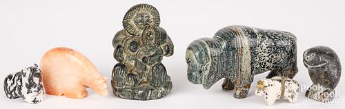 FOUR CARVED STONE FETISH ANIMALS,