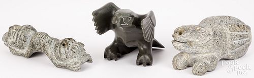 THREE INUIT STEATITE ANIMAL CARVINGSThree