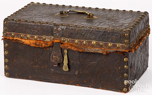 LEATHER COVERED LOCK BOX 18TH 19TH 3c9a51