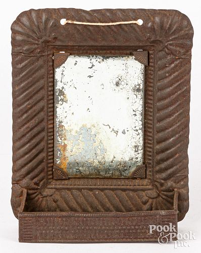 TIN MIRRORED COMB BOX, 19TH C.Tin