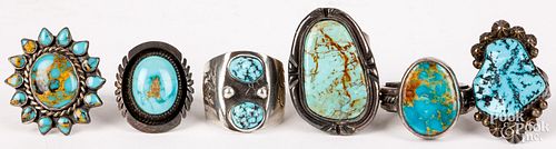 SIX NAVAJO INDIAN SILVER AND TURQUOISE