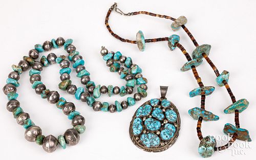 TWO NAVAJO INDIAN TURQUOISE NECKLACESTwo