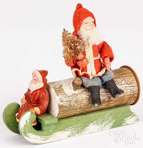 SANTA AND LOG SLEIGH CANDY CONTAINER,