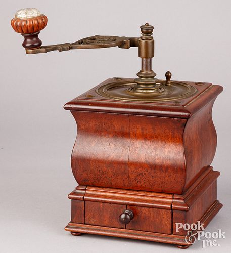 WALNUT AND BRASS COFFEE MILL 19TH 3c9b64