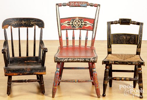 THREE PAINTED CHILD'S CHAIRS, 19TH