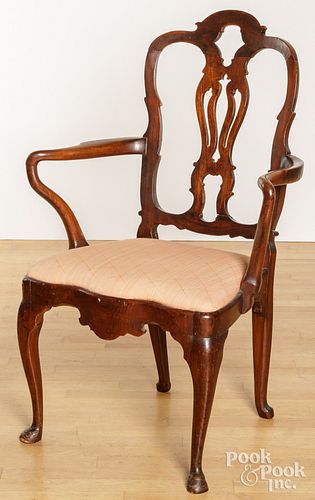 DUTCH QUEEN ANNE YEWWOOD ARMCHAIR,