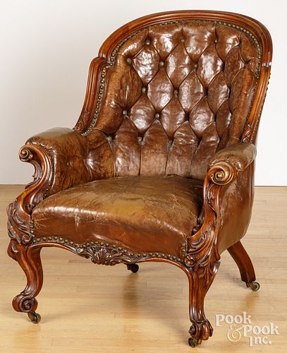 VICTORIAN CARVED MAHOGANY ARMCHAIRVictorian