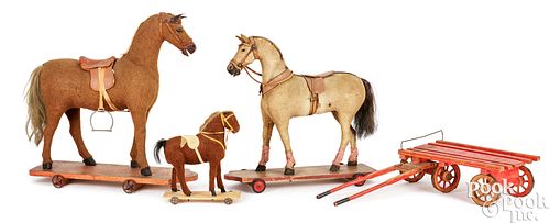 THREE HORSE PULL TOYS AND PAINTED 3c9c1c