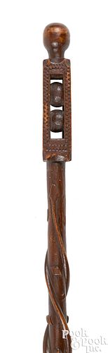 CARVED AND PAINTED FOLK ART CANE,