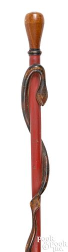 CARVED AND PAINTED SNAKE CANE,