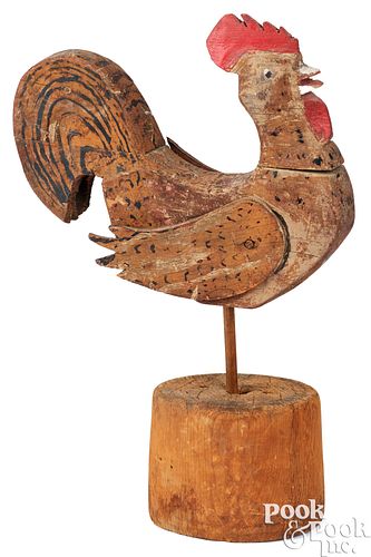 CARVED AND PAINTED ROOSTER, EARLY