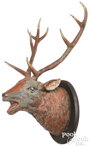 PAINTED ZINC STAG HEAD PLAQUE,