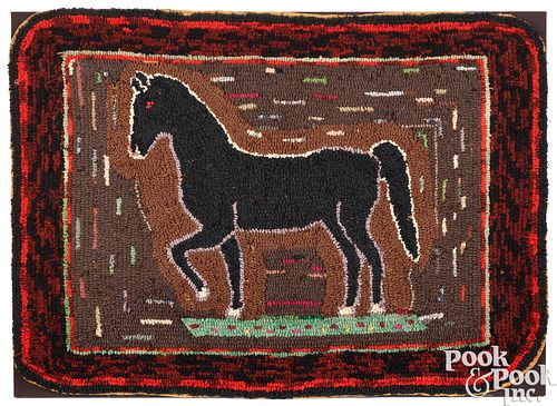 AMERICAN HOOKED RUG WITH HORSE  3c9cdb