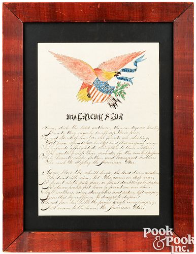 INK AND WATERCOLOR PATRIOTIC POEM, 19TH