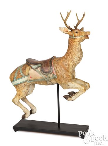 CARVED CAROUSEL RUNNING STAG, G.A.