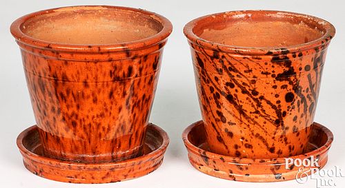 TWO PENNSYLVANIA REDWARE FLOWERPOTS,