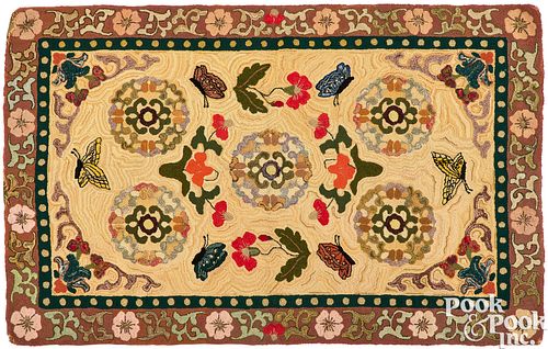 HOOKED RUG, CA. 1900Elaborate hooked