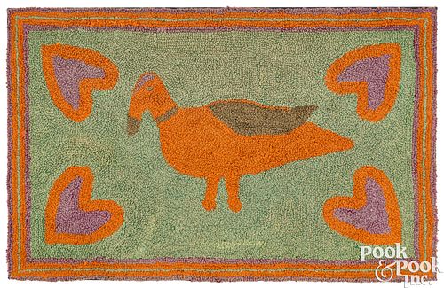 AMERICAN HOOKED RUG WITH BIRD AND