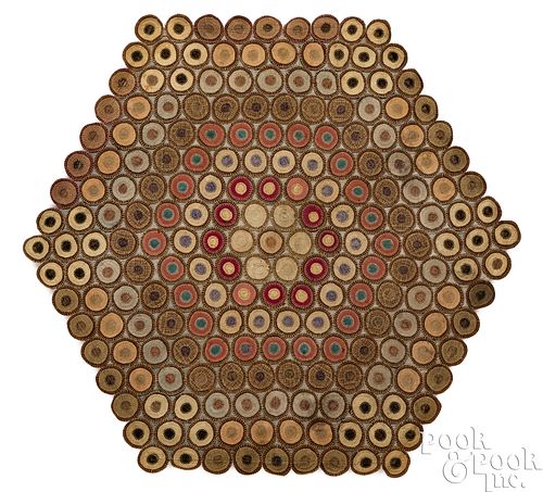 OCTAGONAL PENNY RUG, LATE 19TH