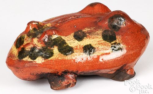 REDWARE FROG BANK, 19TH C.Redware