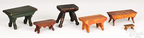 SIX MINIATURE FOOTSTOOLS 19TH 20TH 3c9de3