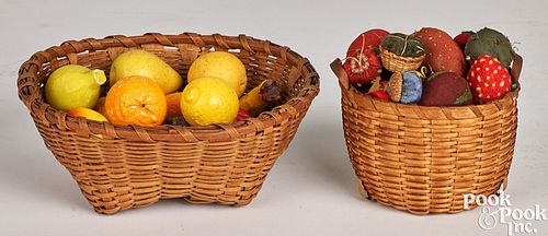 TWO SMALL WOVEN BASKETS, ETC.Two