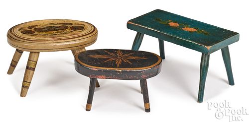 THREE PAINTED FOOTSTOOLS 19TH 3c9e26