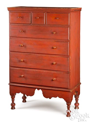 NEW ENGLAND PAINTED PINE TALL CHEST,