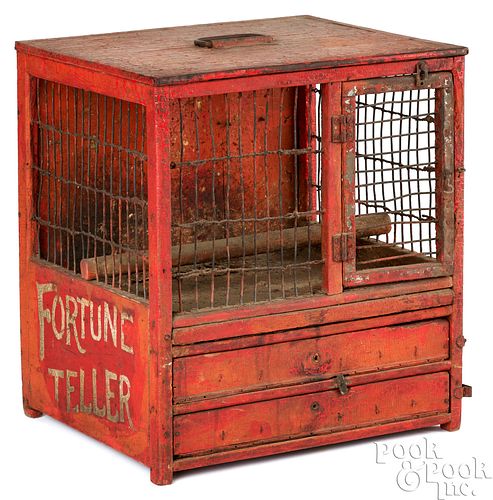 PAINTED FORTUNE TELLER BIRD CAGE,