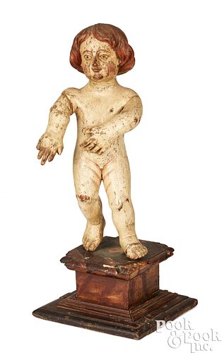 CARVED AND PAINTED WOOD PUTTO  3c9e84