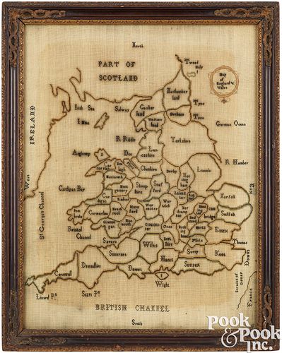 EARLY ENGLISH NEEDLEWORK MAP OF 3c9f2a