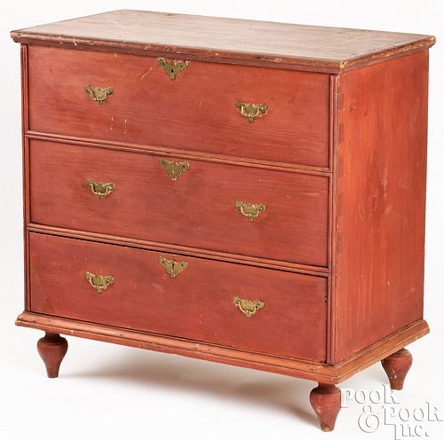 NEW ENGLAND STAINED PINE MULE CHEST,