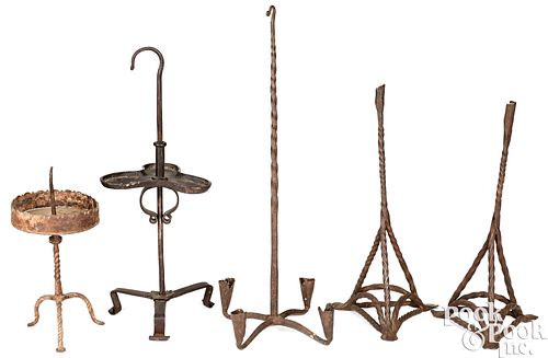 FIVE WROUGHT IRON LIGHTING DEVICES  3c9fbf