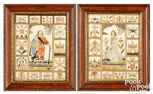 PAIR OF ENGLISH NEEDLEWORK PICTURES  3ca07c