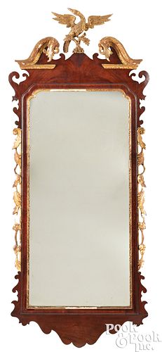 CHIPPENDALE MAHOGANY LOOKING GLASS  3ca086