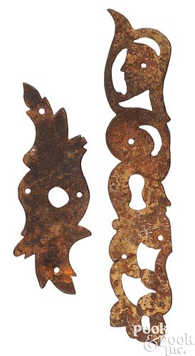 TWO CONTINENTAL WROUGHT IRON ESCUTCHEONS  3ca0b4