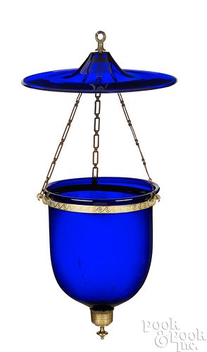 HANGING BLUE GLASS BELL JAR CHANDELIERAnglo Irish 3ca0cf